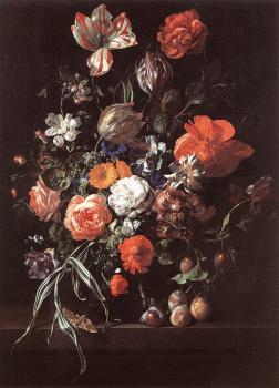 拉切爾 羅依士 Still-Life with Bouquet of Flowers and Plums